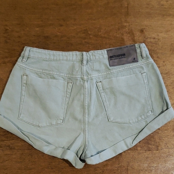 One Teaspoon Women's Khaki Green Denim Bandits Shorts 32 - Picture 7 of 8